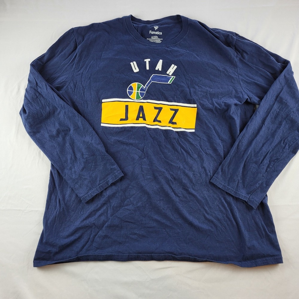 Utah Jazz Shirt Navy Long Sleeve Cotton Fanatics XL NBA Basketball